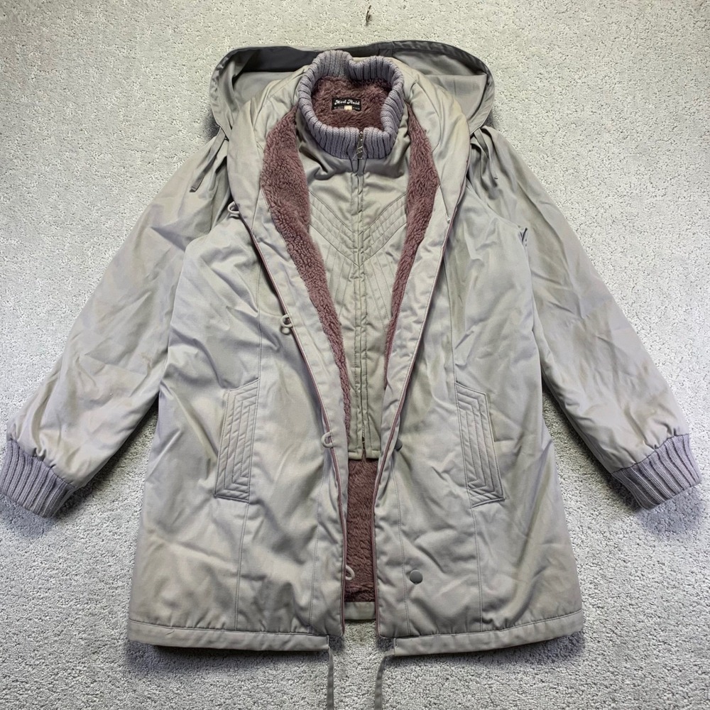 Vintage Mod Maid Womens Jacket Medium Gray Lined Hooded Zip Up Parka Winter Coat